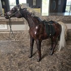 Vintage Leather Wrapped Horse Figurine Real Horsehair Mane Tail Western   