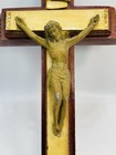Vintage Crucifix Last Rites Box Inri Wood Inlay Sick Call Cross Metal Jesus 13 5