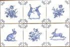 Blue Delft Flowers Bunnies Set Of 32 Kiln Fired Tiles 4 25  X 4 25  Lighter