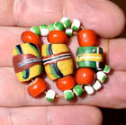 Antique Venetian Trail Decorated Yellow   Green French Cross Beads African Trade
