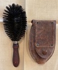 Vintage Antique Oval Fuller Valet Brush With Wood Handle   Leather Snap Cover