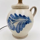Rowe Pottery Works Jug Lamp Salt Glazed Cobalt Blue Flower 1997 Folk Art  Works