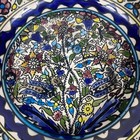 Vintage Jerusalem Hand Painted Pottery Bowl 9    Floral Cobalt Blue Israel