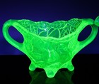 Rare C1920s Indiana Glass Avocado Vaseline Uranium Glass Cream Jug Sugar Bowl