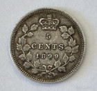 1899 Canada 5 Cents Canadian Silver Coin - Victoria Dei Gratia Regina