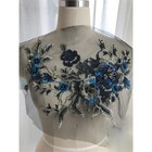 3d Flowers Applique Sewing Patches Beaded Lace Fabric For Wedding