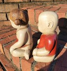Hand Carved Wooden Asian Boy   Girl Sculptures Figurines   Rare Vintage Find   