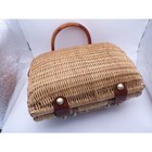 Vintage Wicker Handbag Lucite Handle Trim Beaded Clasp Retro Picnic Basket Style