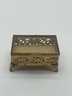 Ormolu Casket Gold Gilt Beveled Glass Tufted Velvet French Filigree Jewelry Box 