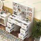 Vanity Desk Set With Makeup Mirror And 10 Led Lights Dressing Table W  7 Drawers