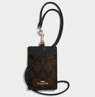 Ntw Coach Signature C Canvas Leather Id Holder Card Case Lanyard Strap