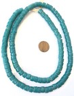 Teal Green Ghana Handmade Recycled Glass Disk Shape  African Trade Beads