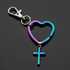 Small Cross Rainbow Neon Keychain Pendant Heart Shaped Key Ring Clip Gift