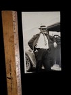 Vintage Black   White Snapshot Photo Man By Car Fedora Sunglasses 3x5
