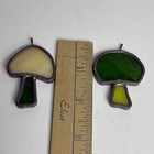 Pair Of Vintage Stained Glass Mushroom Sun-catchers Green Colors Miniature
