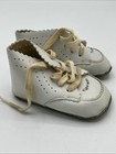 Vintage Baby Or Doll White Soft Leather Shoes  1940 s - 1950 s  Embroidered