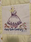 Vintage Baby Quilt Embroidered Yellow Nursery Rhymes 39 X 49 Poly Batting 