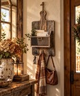 Mail Organizer Wall Mount With Key Hooks Wood Letter Holder Rustic Farmhouse   