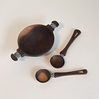 African Style Small Wood Sugar Or Spice Bowl 2 Spoons Multi Colored Beading
