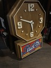 Pepsi Advertising Wall Clock Woodgrain Octagon Face W  Lighted Logo Panel