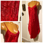 Vtg 1990 s Dentelle Lingerie Red Rose Jacquard Satin Chemise Nightgown Sz L