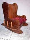 Vtg Handcrafted Wood Rocking Chair Pin Cushion  Thread And Scissor Caddy