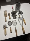 10pc Vintage Primitive Kitchen Hand Tools Lot Rusty Patina Wood Farmhouse Decor
