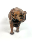 Vintage Mid-century Handcrafted Leather Tiger Sculpture 14    India Glass Eyes