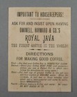 Royal Java Coffee Trade Card With Instructions  tc14 
