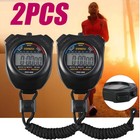 Set Of 2  Digital Handheld Sports Stopwatch Waterproof Stop Watch Chronometer Us