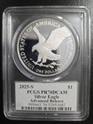 2025-s Proof Silver Eagle Pcgs Pr70 Dcam Advanced Release Donald Trump Sig 