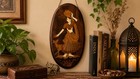 Vintage Indian Handcrafted Wood Inlay Wall Plaque Woman Deer 16    X 7    Boho Decor