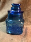 Circa 1970s Peacock Blue Colored Glass Wheaton New Jersey Pisces Pattern Jar