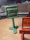 Vtg Arcade Cast Iron Railroad Signs Lot Of  5 - Rare    caution School Men Working