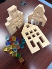 Montessori Woodtoe Wooden Build Block Set Kids 21 Pc Rainbow Gem Cubes Stacking