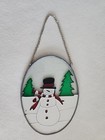 Vintage Christmas Frosty The Snowman Stained Glass Suncatcher Window Decor  