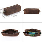 Handmade Cowhide Leather Pen Pouch Zipper Pencil Case Stationery Storage Pen Bag