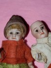 Pr 3  Antique All Bisque German Dollhouse Dolls Glass Eyes Original Clothes 