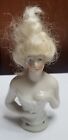 Antique Lady Porcelain German Half Pin Cushion Doll With Wig