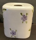 Wamsutta Purple Floral Tissue Box Cover Ceramic Holder Laurel Flowers Cottage