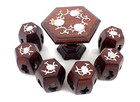 Vintage Miniature Chinese Rosewood Table   Drum Stools Mop Peony Inlay Handmade