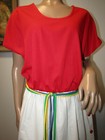 Nos Vintage 1980 s Red White Rainbow Button Side Summer Dress Sz 14 Cap Sleeves