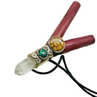 Kuripe Pipe With Aya Vine  Chrysocolla And Clear Quartz   Palo Sangre Wood
