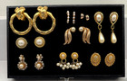 Lot Of 9 Vintage   Modern Gold Tone Earrings     Statement  Faux Pearl  Unique