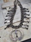 Vintage Navajo Handmade Sterling Turquoise Squash Blossom Necklace Old Pawn Styl