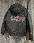 Men s Black Hooded Bomber Jacket Size M Full Zip Button Embroidered Logo
