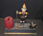 1910s Cast Iron Mechanical Bank Trick Dog With Clown Solid Base By Hubley Mfg