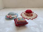 Lot Of 3 Vintage Pin Cushions Handmade - Crochet  Embroidery  Velvet