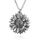 Women s Polished Silver-tone Sunflower  you Are My Sunshine  Pendant Necklace