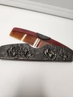 Vintage 1940s Tortoise Comb W  Repousse Silver Plated Village Scene Case 5 